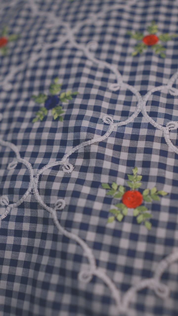 Cotton Check Material Blue TRF3561