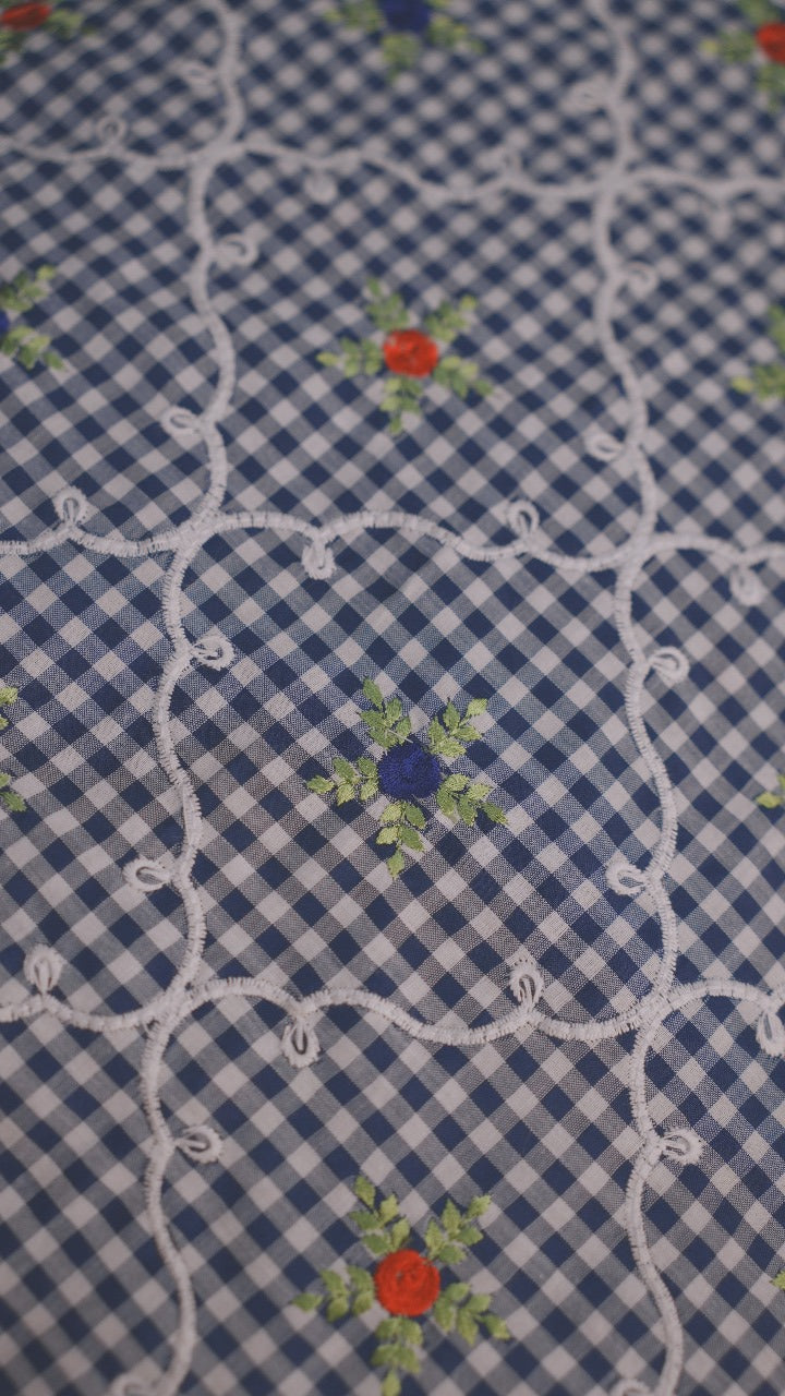 Cotton Check Material Blue TRF3561