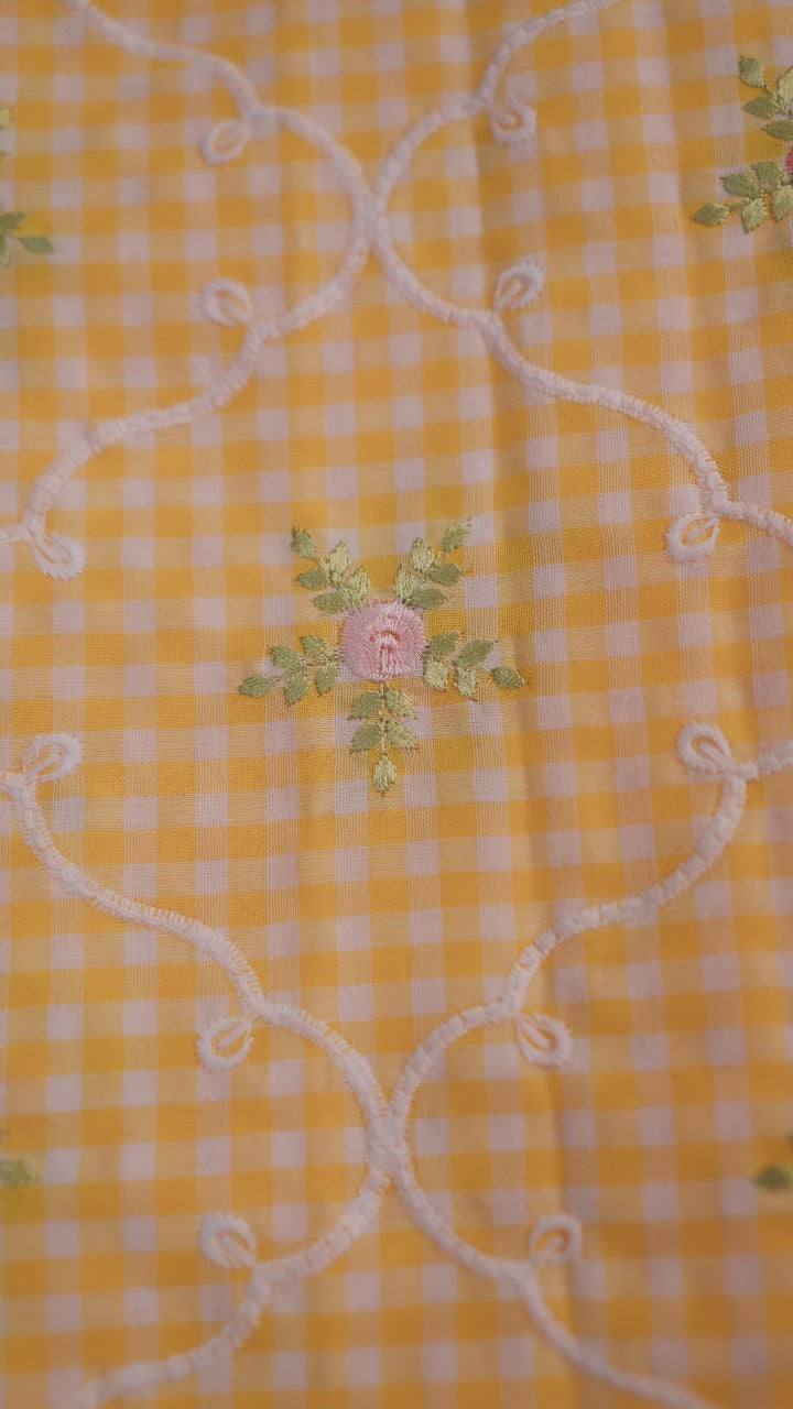 Cotton Check Material Light Lemon Yellow TRF3561