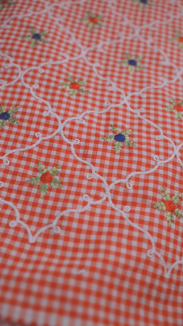 Cotton Check Material Red TRF3561