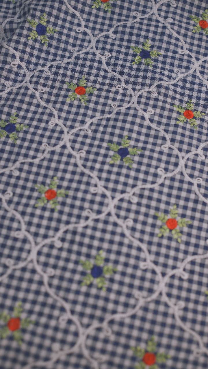 Cotton Check Material Blue TRF3561