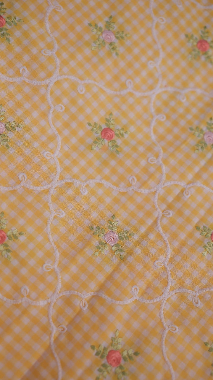 Cotton Check Material Light Lemon Yellow TRF3561
