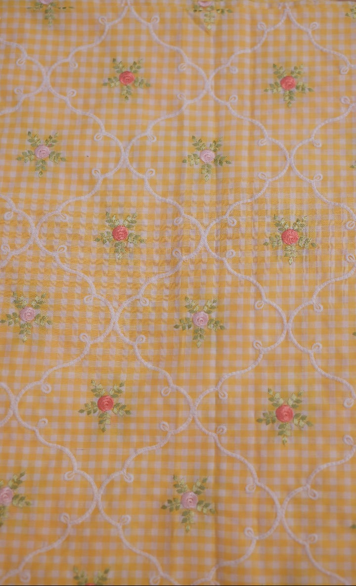 Cotton Check Material Light Lemon Yellow TRF3561