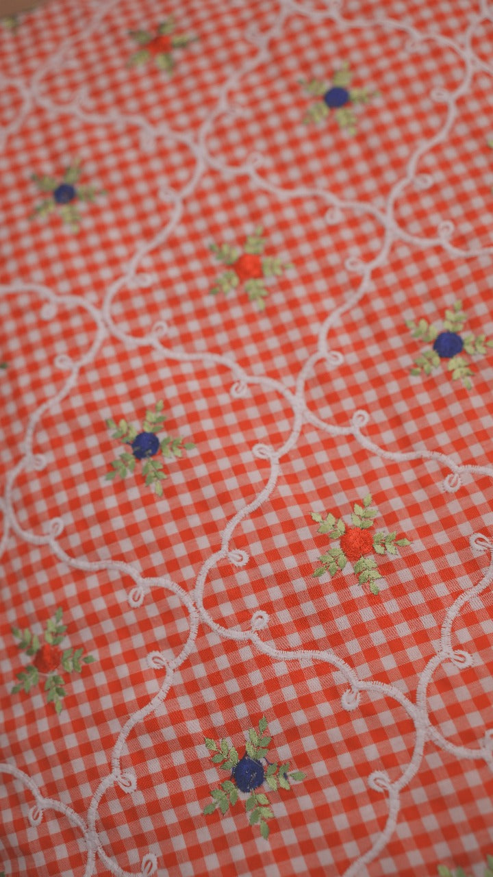 Cotton Check Material Red TRF3561