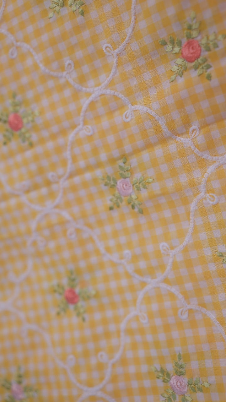 Cotton Check Material Light Lemon Yellow TRF3561