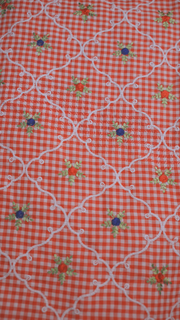 Cotton Check Material Red TRF3561