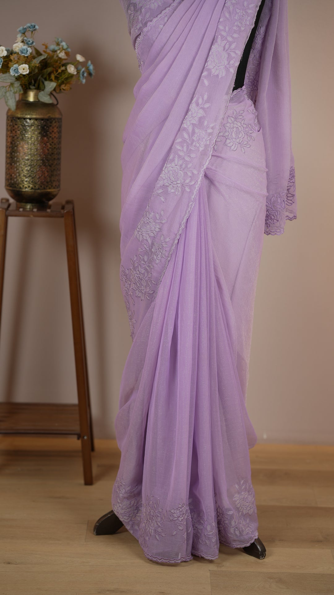 Crushed Chinnon Saree TSA0490