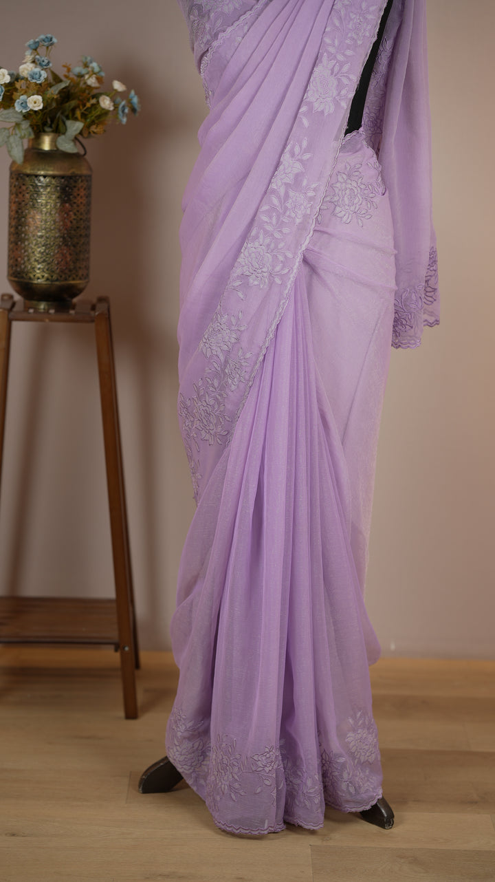 Crushed Chinnon Saree TSA0490