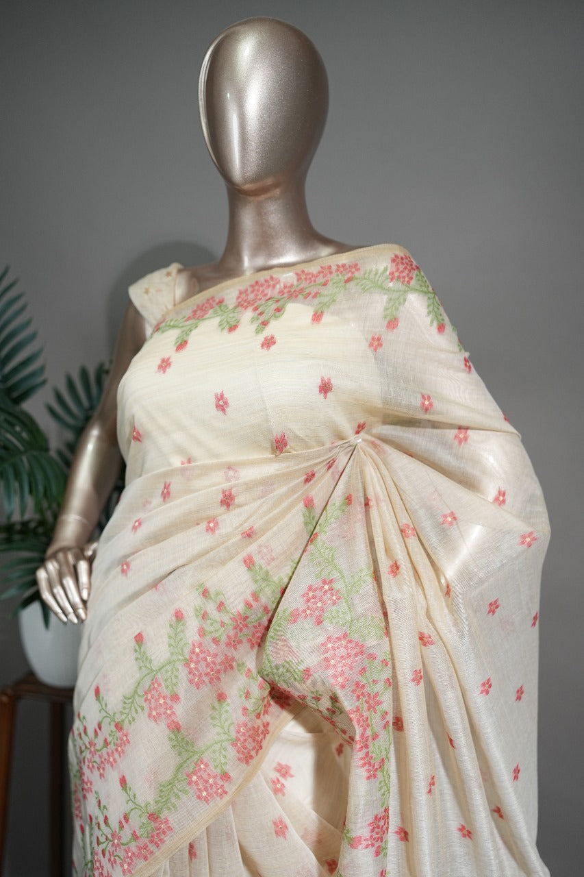 Chanderi Silk Jamdhani Work Saree  TSA1741