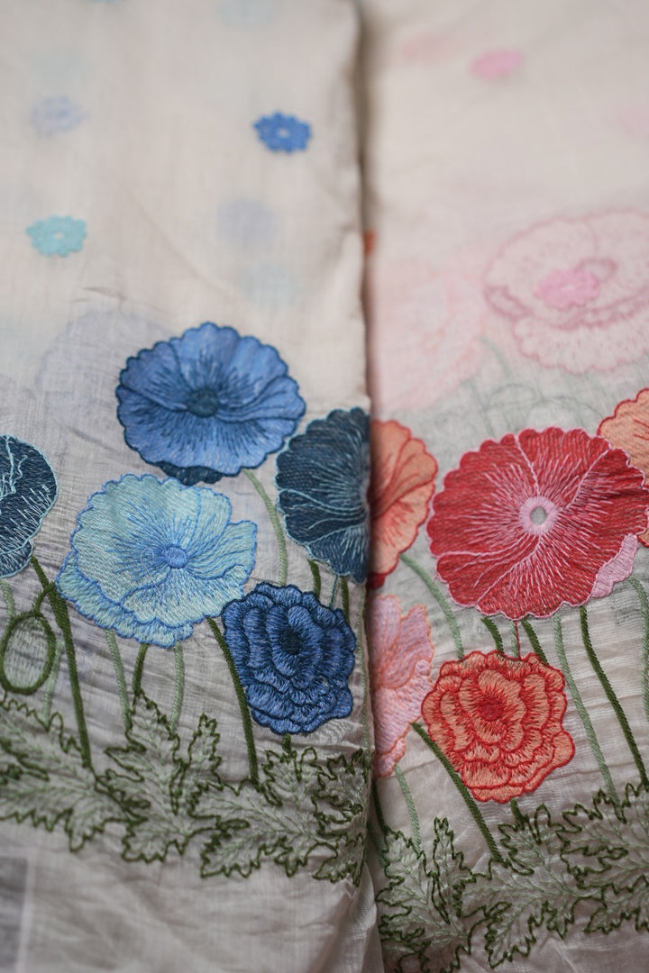 Chanderi  with Floral Threadwork  TRF2975