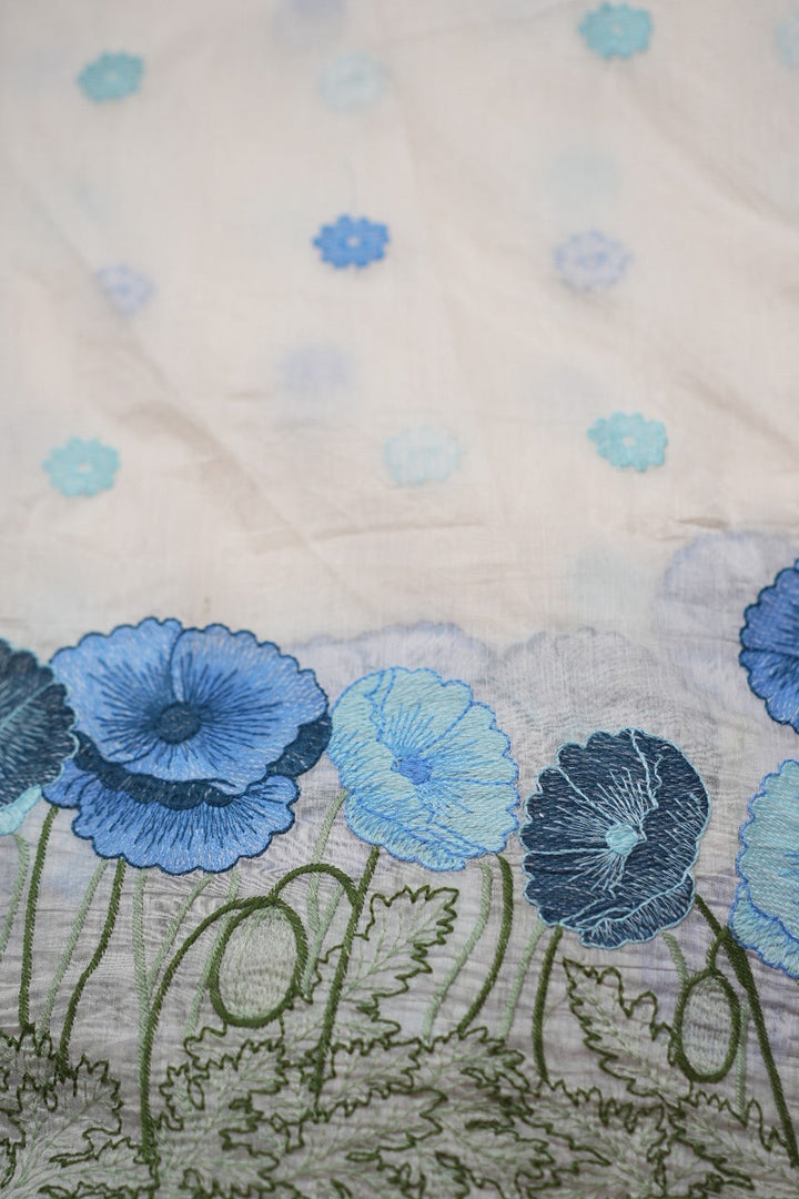 Chanderi  with Floral Threadwork  TRF2975