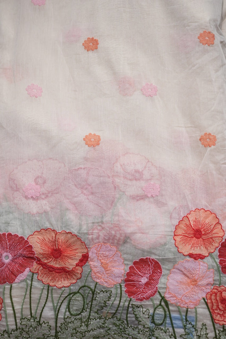 Chanderi  with Floral Threadwork  TRF2975