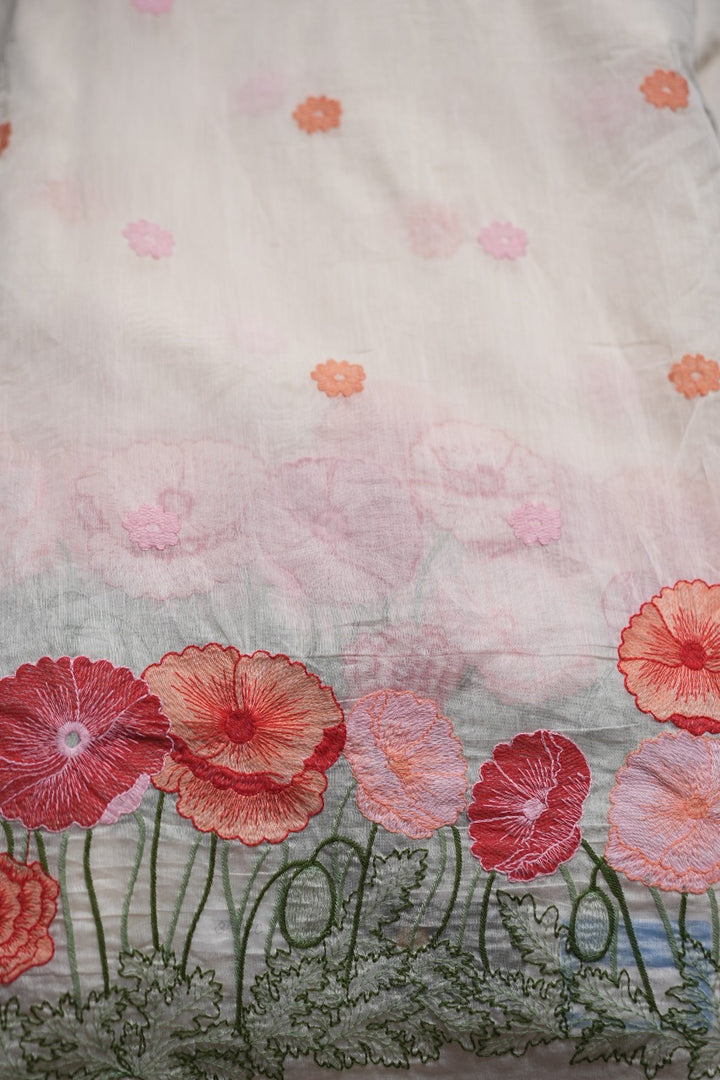 Chanderi  with Floral Threadwork  TRF2975