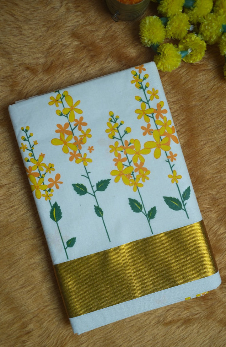 Floral Print Onam Saree TSA345