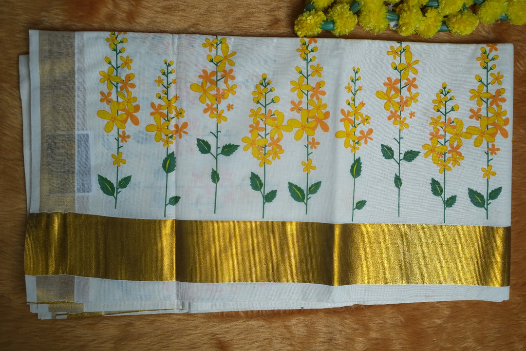 Floral Print Onam Saree TSA345