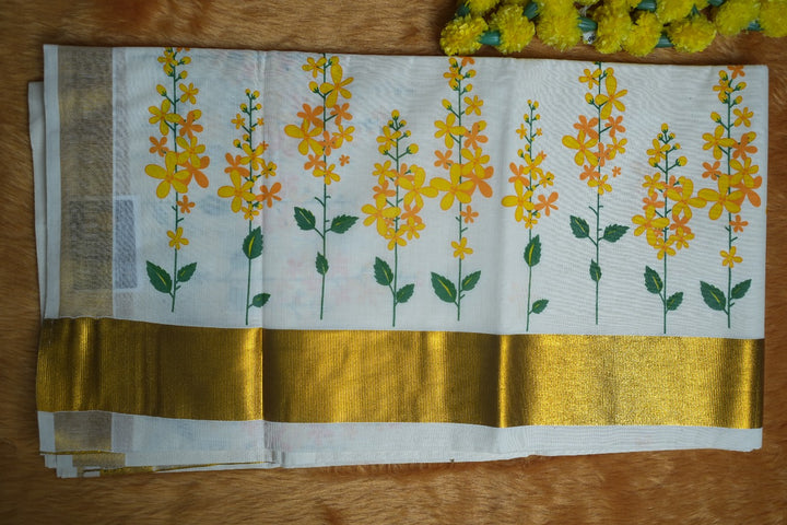 Floral Print Onam Saree TSA345