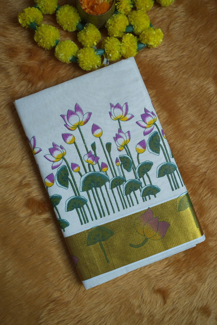 Lotus Print Onam Saree TSA344