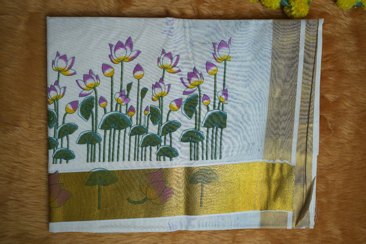 Lotus Print Onam Saree TSA344
