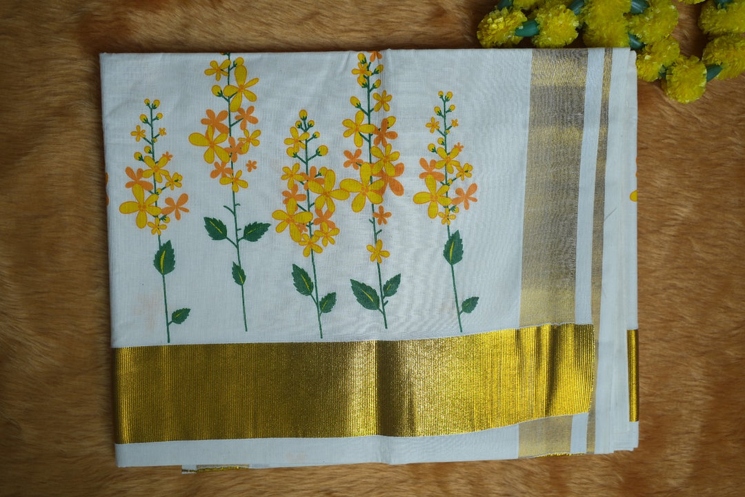 Floral Print Onam Saree TSA345