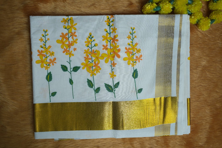 Floral Print Onam Saree TSA345