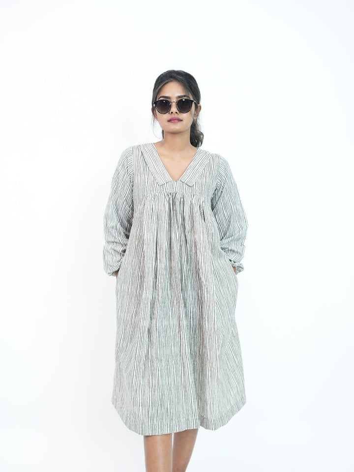 Gathered striped dress TCW1007