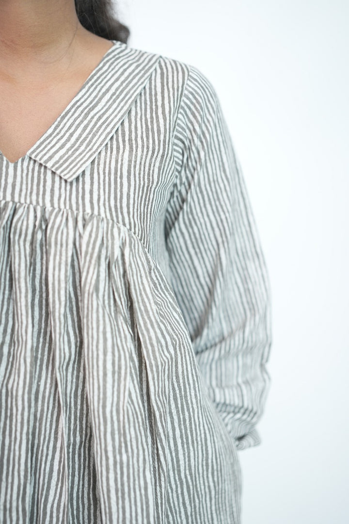 Gathered striped dress TCW1007