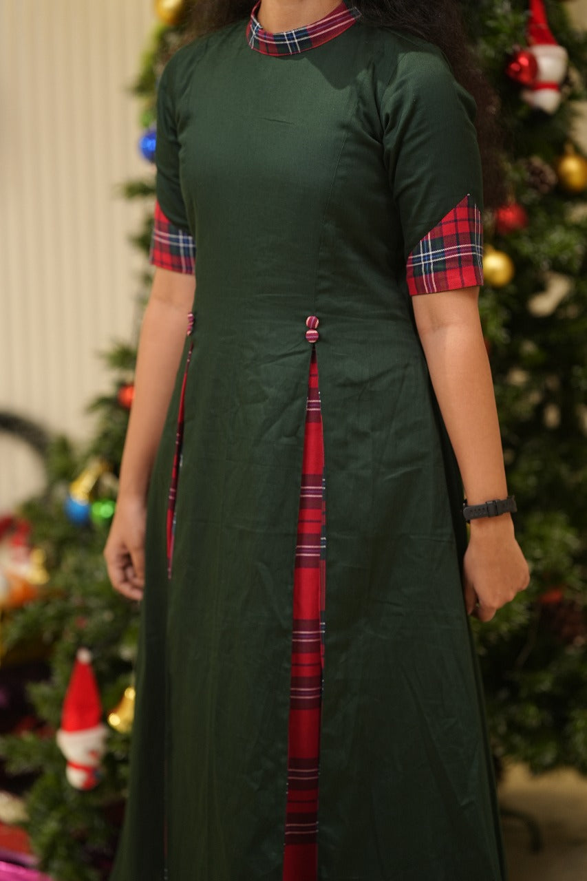 Plaid Godet Dress TFR3007