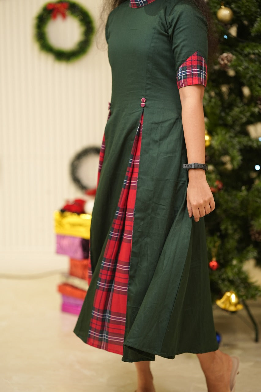 Plaid Godet Dress TFR3007