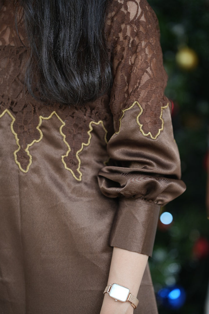 A-line Net and Satin Dress TFR3014