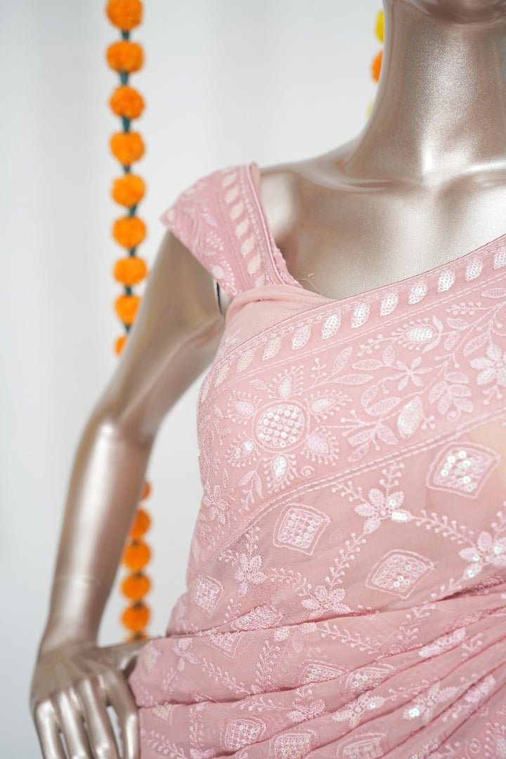 Georgette Chikkankari Saree TSA3168