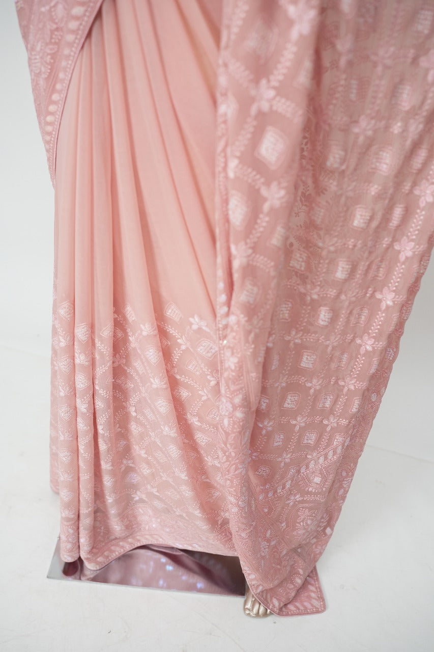 Georgette Chikkankari Saree TSA3168