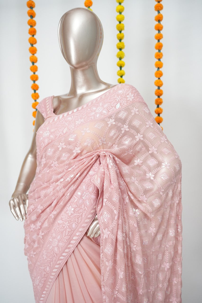 Georgette Chikkankari Saree TSA3168