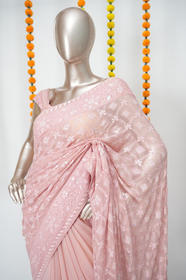 Georgette Chikkankari Saree TSA3168