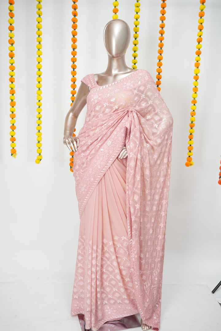 Georgette Chikkankari Saree TSA3168