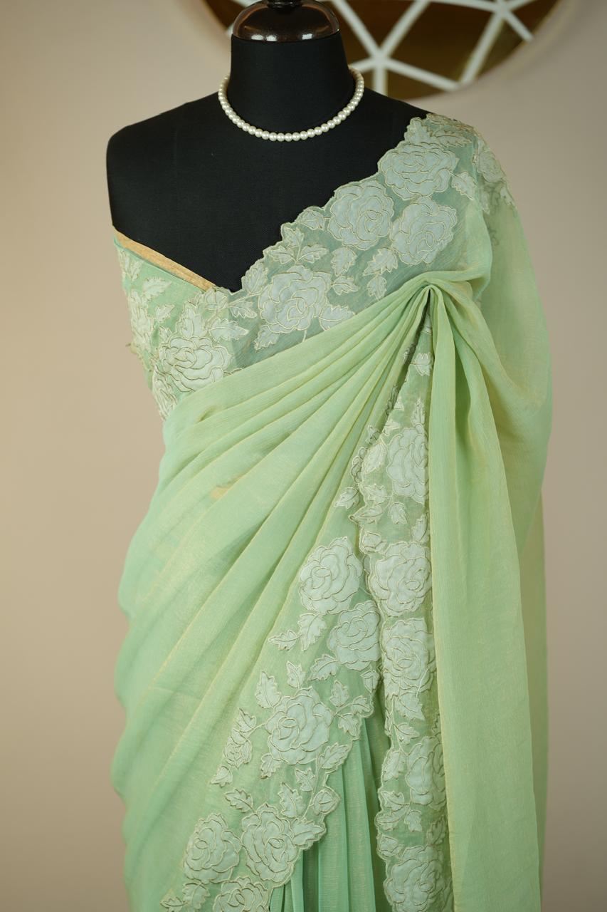 Crushed Chinnon Saree TSA0564