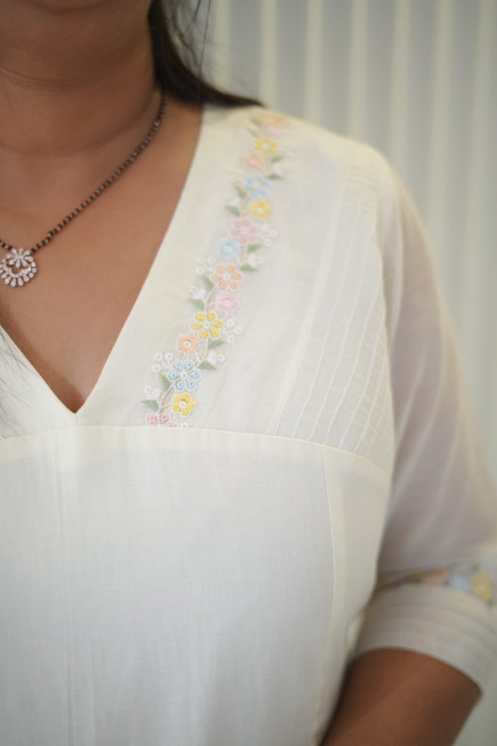 White chanderi dress TKTF1027