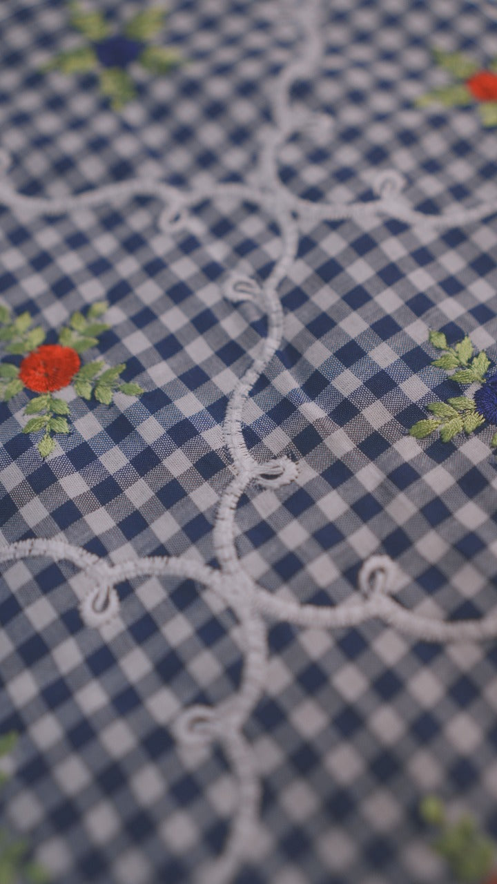 Cotton Check Material Blue TRF3561