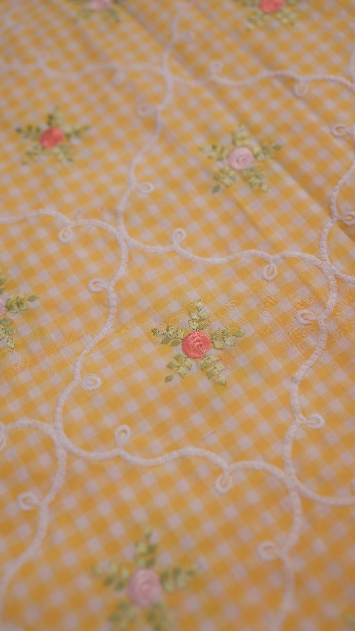 Cotton Check Material Light Lemon Yellow TRF3561