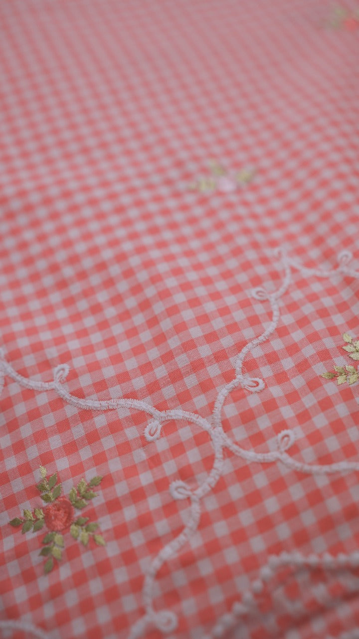 Cotton Check Material Candy Pink TRF3561