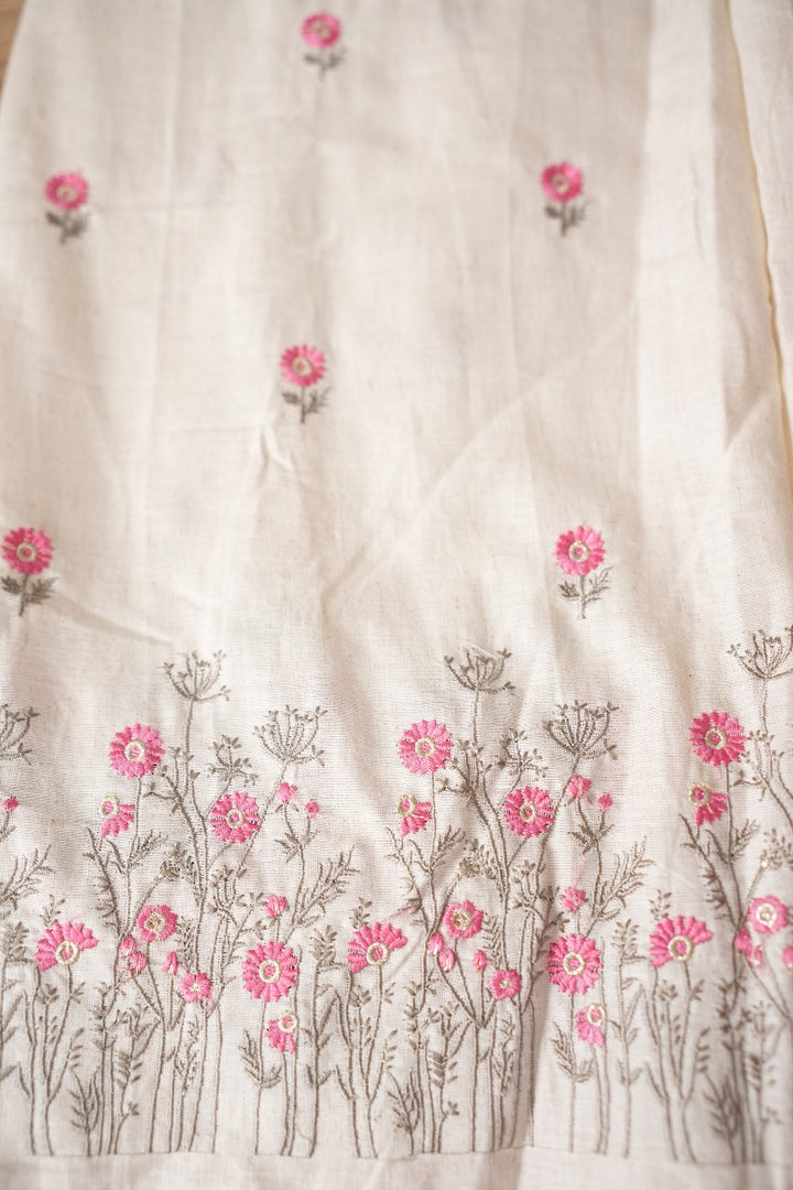 Flax Cotton Embroidered Material TRF2320
