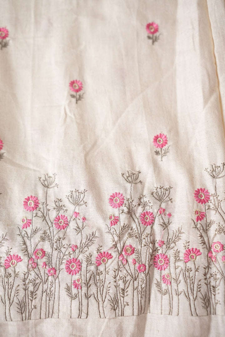 Flax Cotton Embroidered Material TRF2320
